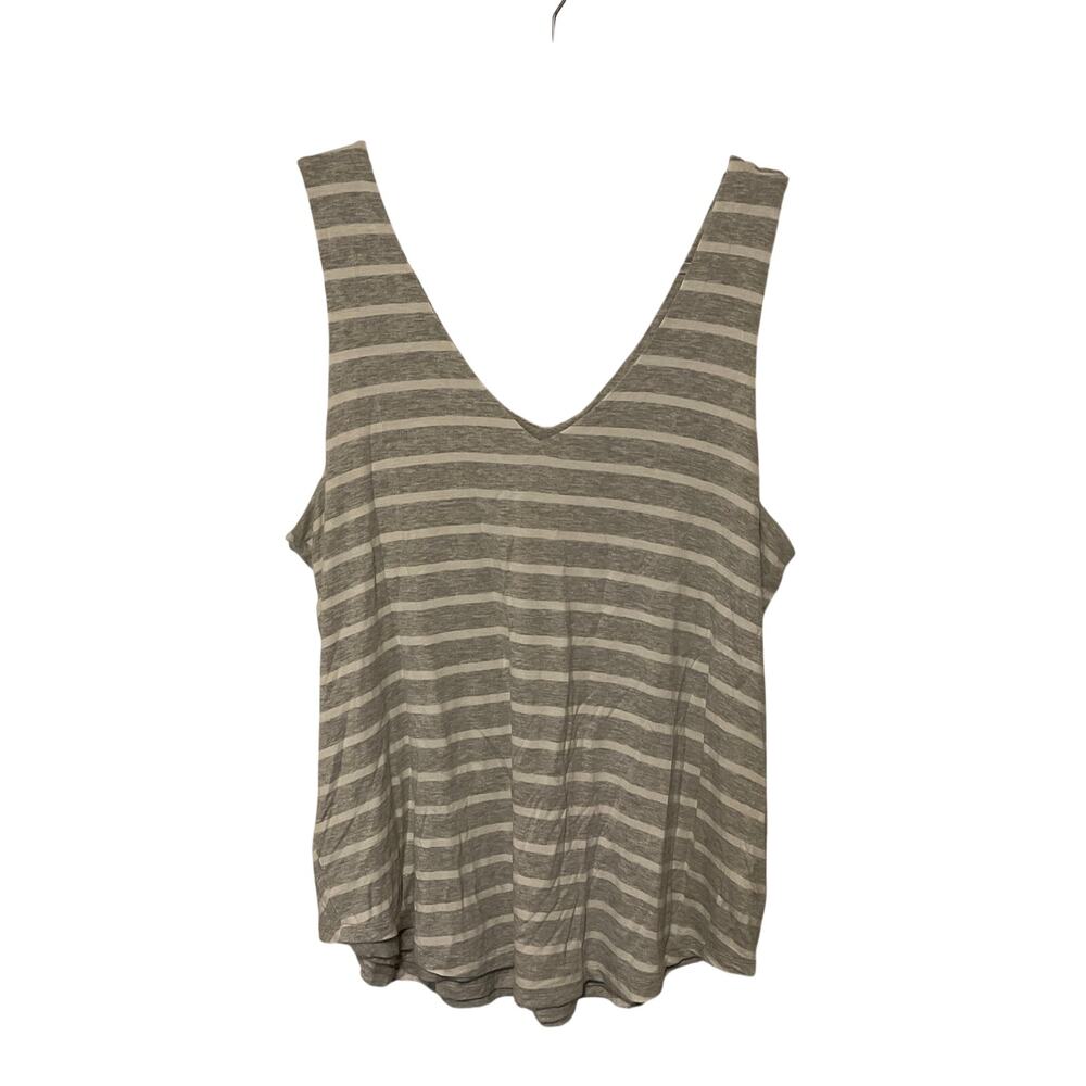 Athleta Grey and White Striped Double V Double Lined Soft Tank‎ Top - XL